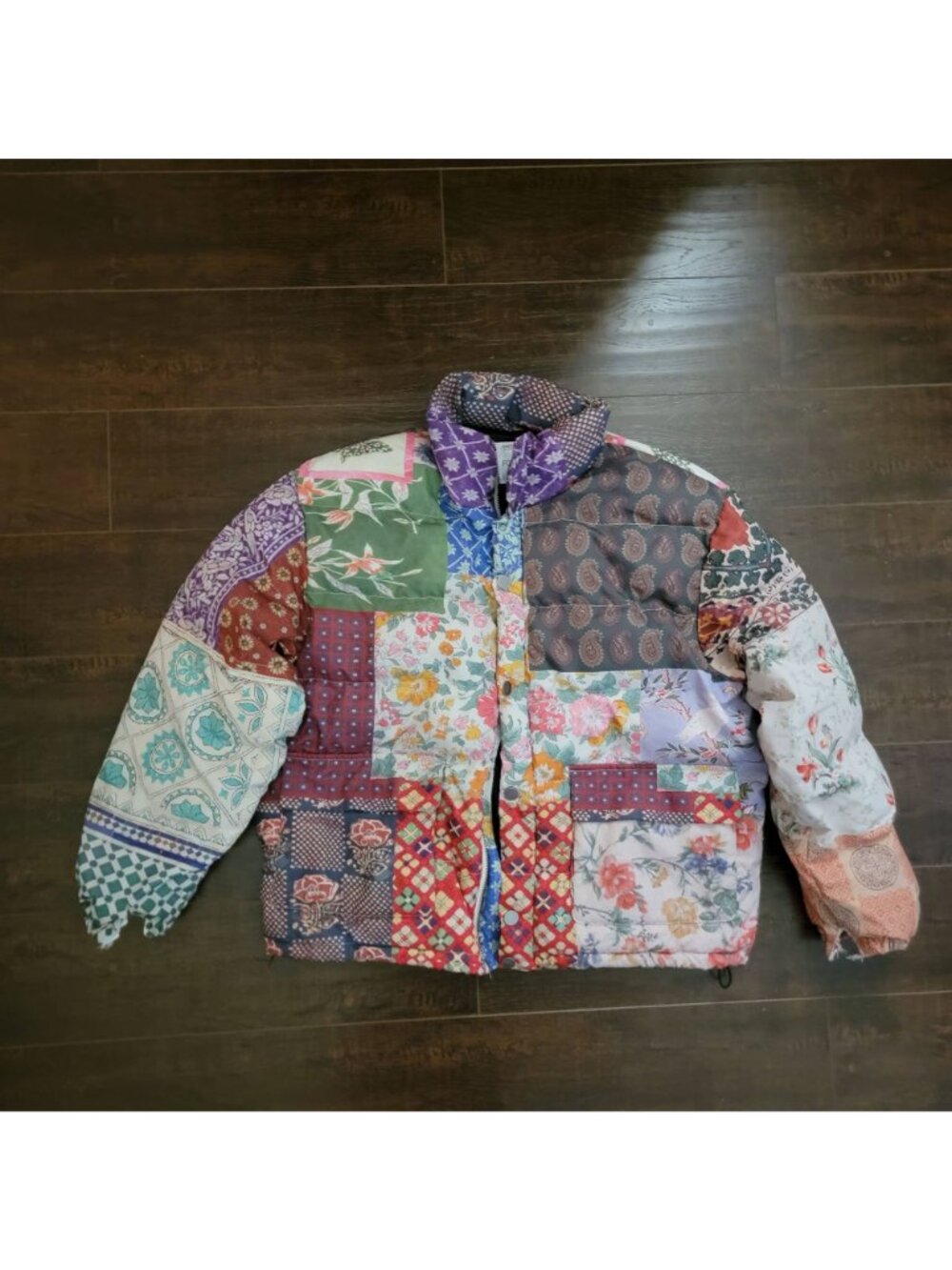 Free People Found Multi Print Garden Puffer Jacket Vintage Patchwork Womens S - Picture 2 of 11